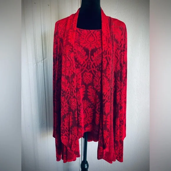 Coldwater Creek Set Cardigan Jacket & Tank Red Slinky Knit Travel Elegant EUC 1X - Picture 6 of 10